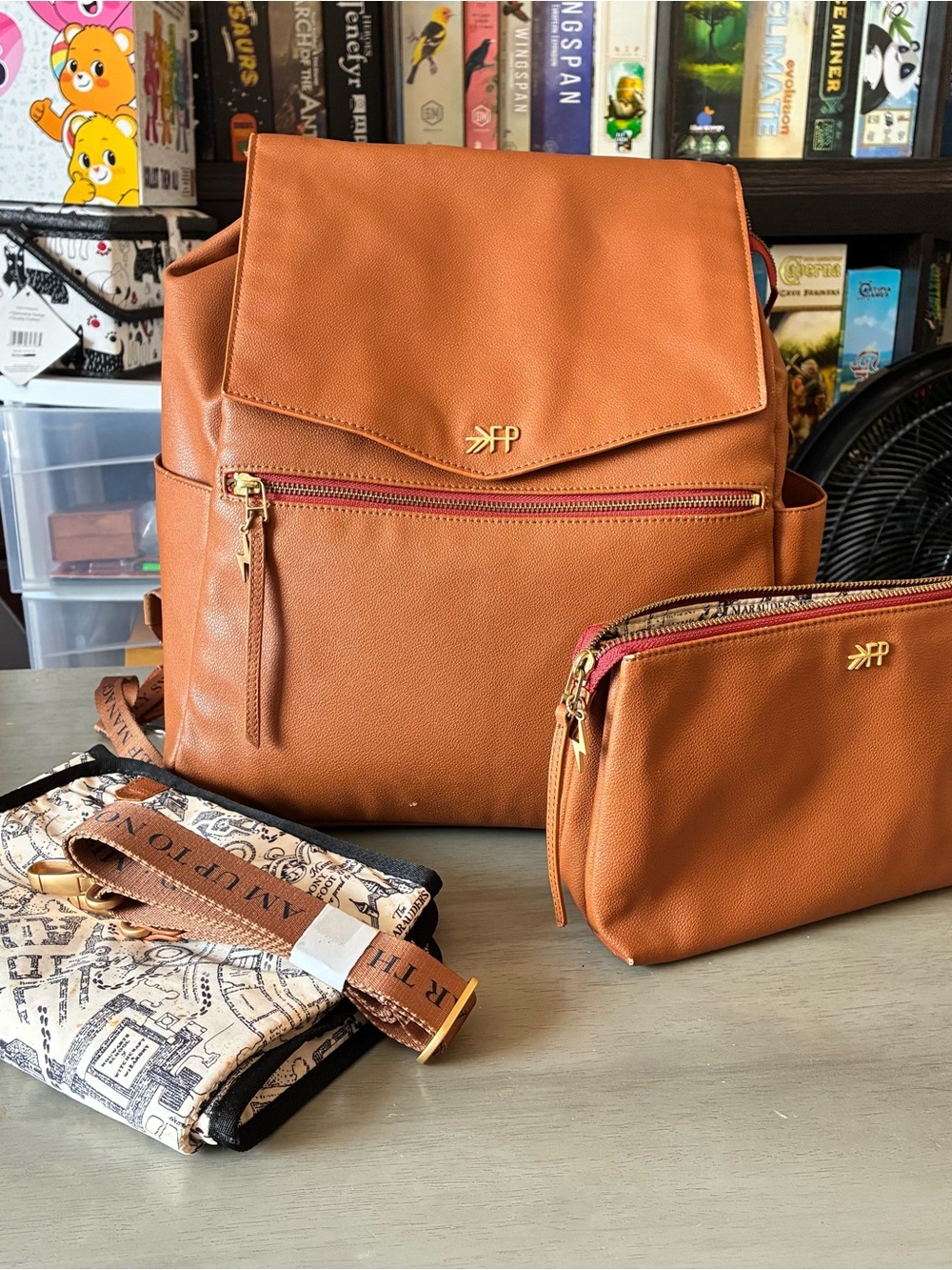 Freshly Picked Tan Leather-Effect Diaper Backpack with Matching Pouch
